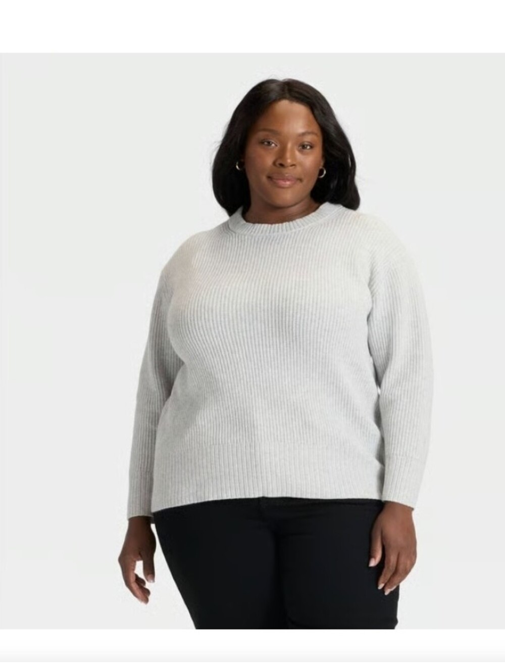 Ava & Viv Women's Long Sleeve Crewneck Pullover Sweater Light Gray Size 2X